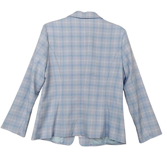 Suit Set Jacket and Pants Size Medium Light Blue Plaid One Button Closure Lined - Picture 7 of 12